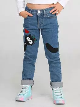 Джинсовые брюки для девочек с черной кошкой