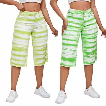 Джинсовые брюки для женщин, рваные джинсы скинни с высокой талией, эластичные джинсовые капри, укороченные джеггинсы с карманами L зелёный