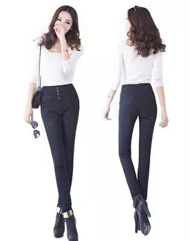 Джинсовые брюки Джинсы для женщин Джинсы скинни с высокой талией Женские эластичные джинсы больших размеров 26 темно-синий
