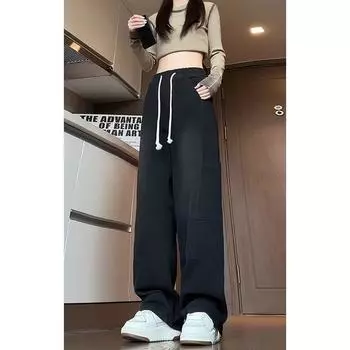 Джинсовые брюки High Street для мужчин, ретро-состаренные, свободные прямые брюки, спортивные брюки с широкими штанинами, модные S чёрный