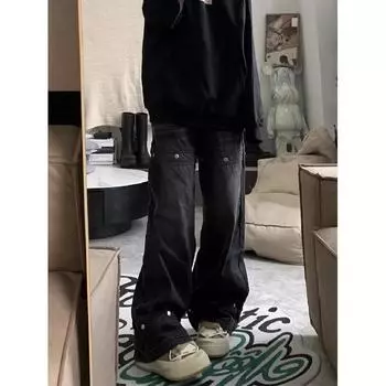 Джинсовые брюки High Street для мужчин, ретро-состаренные, свободные прямые брюки, спортивные брюки с широкими штанинами, модные S