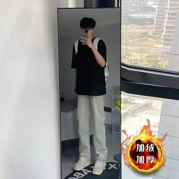 Джинсовые брюки High Street для мужчин, ретро-состаренные, свободные прямые брюки, спортивные брюки с широкими штанинами, модные S