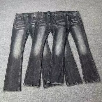 Джинсовые брюки High Street для мужчин, ретро-состаренные, свободные прямые брюки, спортивные брюки с широкими штанинами, модные S чёрный