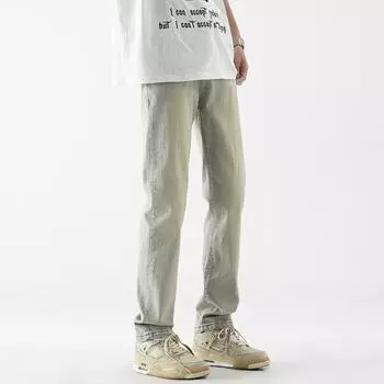 Джинсовые брюки High Street для мужчин, ретро-состаренные, свободные прямые брюки, спортивные брюки с широкими штанинами, модные S