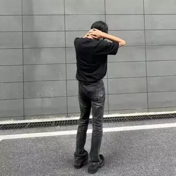 Джинсовые брюки High Street для мужчин, ретро-состаренные, свободные прямые брюки, спортивные брюки с широкими штанинами, модные S чёрный