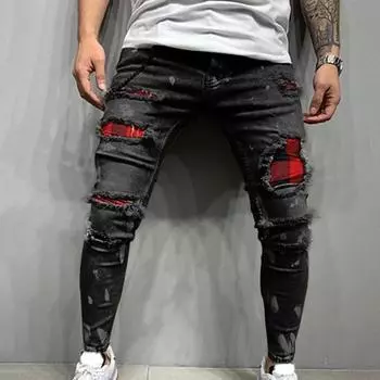 Джинсовые брюки Модные джинсовые джинсы-карандаши со средней талией Длинные джинсовые брюки Джинсовые брюки для клуба M тёмно-синий