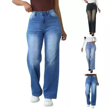 Джинсовые брюки ретро прямые свободные повседневные женские джинсы L темно-синий