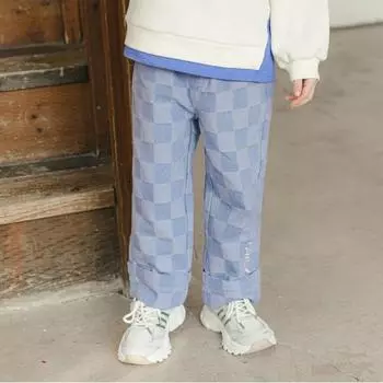 Джинсовые брюки жаккардовые в клетку Olivan, синие Blue/110