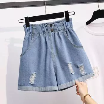 Джинсовые джинсы больших размеров, женские летние модные тонкие повседневные женские шорты с высокой талией, обжимные шорты, брюки M синий