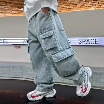 Джинсовые комбинезоны для мальчиков весна и осень жареные уличные брюки осень 2024 новая детская одежда среднего и большого размера осенняя мода для мальчиков 120cm синий