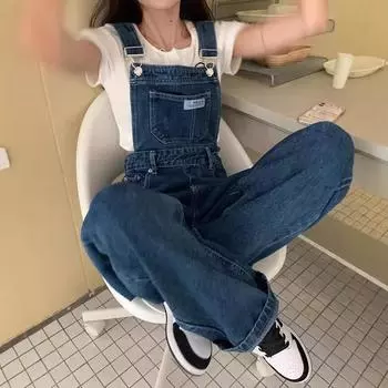 Джинсовые комбинезоны женские весна и осень, замедляющие старение, свободные и тонкие, американские, широкие, длинные брюки для уборки XL
