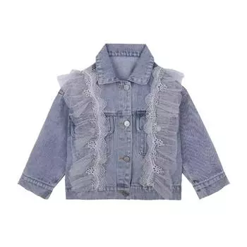 Джинсовые куртки для маленьких девочек, джинсовые куртки для девочек, осенне-весенние джинсы, кружевные пальто с длинными рукавами, верхняя одежда, ковбойская детская одежда 120