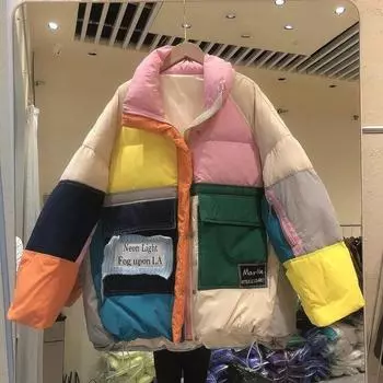 Джинсовые модные 90-летние куртки на белом утином пуху, женские зимние куртки с большим карманом на молнии, лоскутное хлопковое пальто, парки высокого качества, женские S