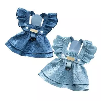 Джинсовые платья для маленьких собак Одежда для щенков и девочек с поводком и рукавами-крылышками Летняя одежда для кошек Наряды для чихуахуа синего цвета XS