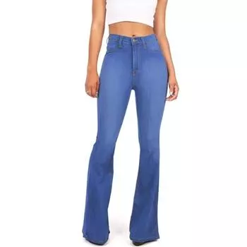 Джинсовые расклешенные брюки, женские брюки-клеш, осенние джинсы с высокой талией, женские брюки-клеш, широкие узкие брюки High Street L чёрный