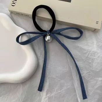 Джинсовые резинки для волос с бантом и искусственным жемчугом Элегантные для девочек и женщин Веревка для волос Головной убор Аксессуары для волос