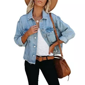 Джинсовые рубашки, куртки, пальто, свободные кардиганы, джинсы на пуговицах, блузки, женская короткая верхняя одежда, топы XS чёрный