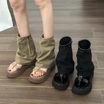 Джинсовые сандалии Muffin на толстой подошве, женские сапоги до колена