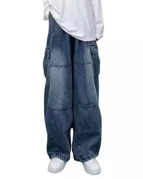 Джинсовые широкие свободные высокие красивые повседневные джинсовые брюки [HIMATI] женские брюки, джинсы, простые, прикрывающие, талию, повседневные, ноги, стильные, синий