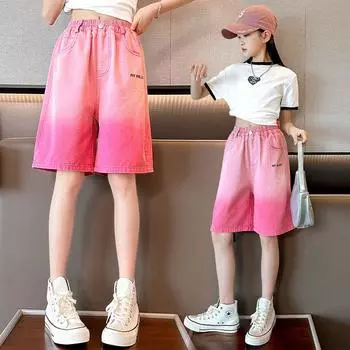 Джинсовые шорты для девочек на лето Детские шорты для верхней одежды Стильные укороченные брюки среднего размера для девочек 120