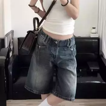 Джинсовые шорты для женщин. Повседневные шорты с карманами. Дышащие прямые брюки. Универсальные джинсы. Короткие брюки для женщин. L синий
