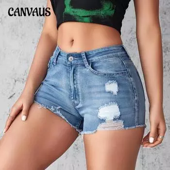 Джинсовые шорты с дырками, женские эластичные тонкие уличные шорты из мешковины S синий