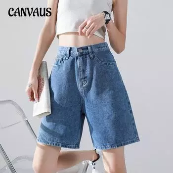 Джинсовые шорты, женские летние свободные широкие брюки среднего размера с высокой талией и широкими штанинами S синий