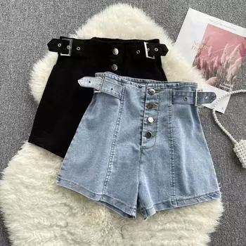 Джинсовые шорты женские, лето 2022, новые корейские шорты на пуговицах со сверхвысокой талией, модные тонкие широкие шорты