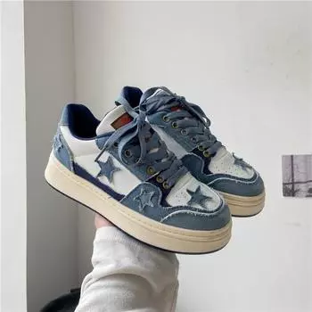 Джинсовые синие кроссовки Star для женщин, роскошные теннисные туфли, модные женские повседневные туфли в стиле пэчворк, толстая подошва, женские туфли на плоской подошве, новые 35