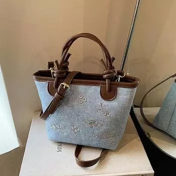 Джинсовые сумки женские, новинка 2024 года, модная модная ручная сумка-ведро, летняя повседневная сумка через плечо через плечо синий