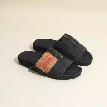 Джинсовые тапочки большого размера 2025 лето женские сандалии с буквенным принтом на плоской подошве пляжная обувь 35 чёрный