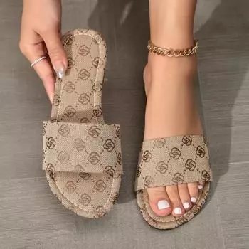 Джинсовые тапочки для женщин. Сандалии на плоской подошве. Женские повседневные шлепанцы. Женские пляжные тапочки. Обувь на плоской подошве. 35 хаки