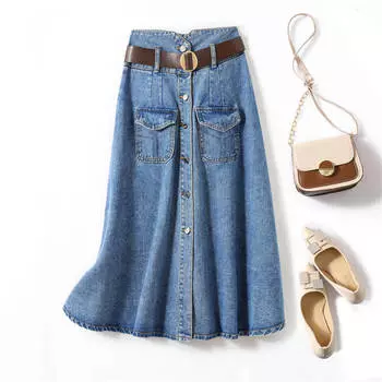 Джинсовые юбки больших размеров, женские винтажные женские эластичные длинные джинсовые юбки с высокой талией XXL синий