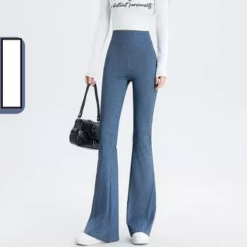 Джинсовые женские брюки с микроклешем и высокой талией, леггинсы для живота, летние эластичные спортивные брюки для фитнеса и йоги, повседневные джинсы XXL чёрный