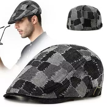 Джинсовый берет с принтом для мужчин и женщин, кепки газетчика в британском стиле ретро, плоские кепки, Кепка Гэтсби, регулируемая шляпа плюща, шляпы художников Гэтсби 55-60cm чёрный