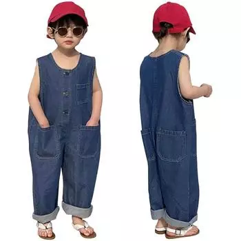 Джинсовый комбинезон корейской версии, удобный милый детский свободный комбинезон для ползания, детский комбинезон 110