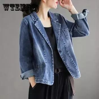Джинсовый костюм куртка женская весна и осень литературный ретро джинсовый топ свободная повседневная куртка