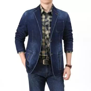Джинсовый костюм мужской деловой повседневный свободный большой размер молодежный джинсовый костюм куртка куртка M