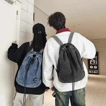 Джинсовый школьный рюкзак унисекс большой емкости чёрный