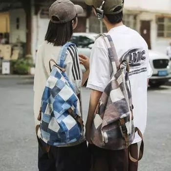 Джинсовый женский рюкзак с цветными блоками, мужские клетчатые рюкзаки, большая вместительная сумка на плечо, студенческая школьная сумка синий