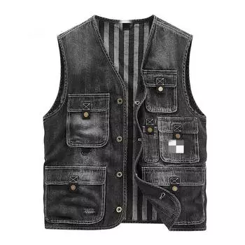 Джинсовый жилет Мужская весенняя повседневная куртка с несколькими карманами для инструментов M