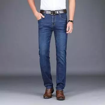 Джинсы 2024 года на весну и лето, мужские прямые брюки в деловом стиле, прямые джинсы 28 темно-синий