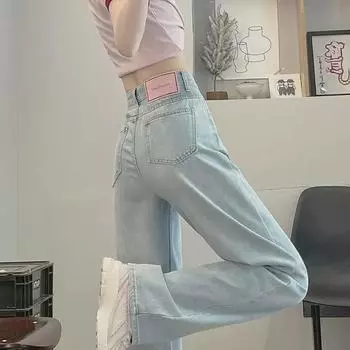 Джинсы 2024 Light Korean Wide Leg с высокой талией — облегающие, универсальные, прямого кроя для поездок на работу XS (70-80 lbs)