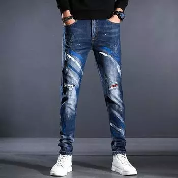 Джинсы, эластичные мужские брюки, модные и универсальные молодежные прямые брюки, корейский вариант одежды. 28