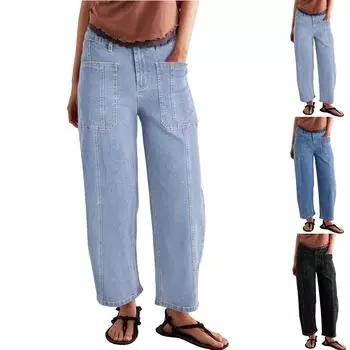 Джинсы Barrel для женщин, модные широкие мешковатые брюки из денима с высокой талией L чёрный