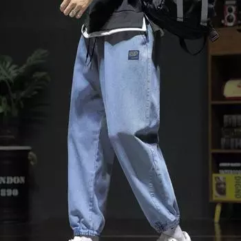 Джинсы больших размеров, мужские свободные джоггеры, уличная одежда, джинсы-шаровары, брюки-карго, джинсовые брюки до щиколотки 3XL чёрный
