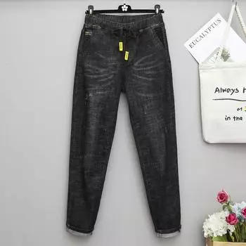 Джинсы больших размеров Узкие джинсы Женские эластичные брюки Брюки Брюки Зимние брюки с высокой талией Увеличенные джинсы с морковками Комфортные брюки с талией XL