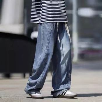 Джинсы большого размера мужские новые летние тонкие прямые свободные повседневные плюс размер для полных плюс больше полных широкие брюки M синий