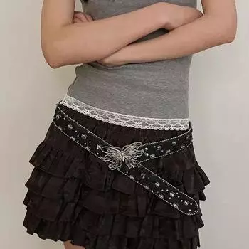 Джинсы Декор Джинсовый Ремень Бабочка Брюки Украшения Pu Пояса Ретро Тонкий Ремень Женский/Девушки чёрный