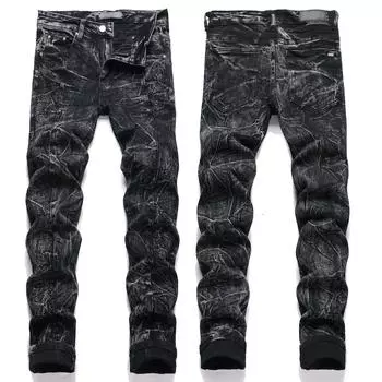 Джинсы Denim Street Youth Trendy Jeans Stretch с вышитыми отверстиями, узкие мужские джинсы 32 чёрный